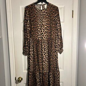 H&M Maxi Cheetah Print Dress w Keyhole Button